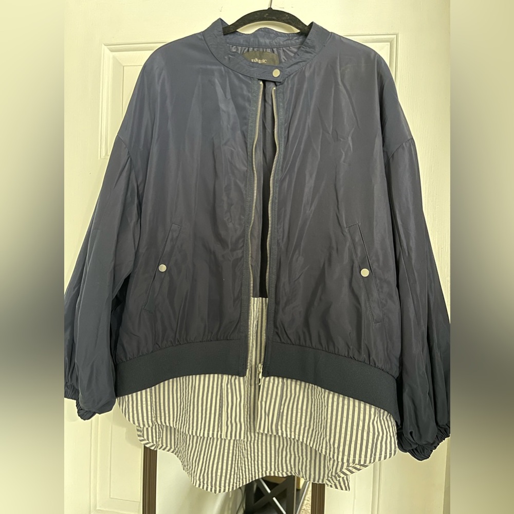 Zara Women's Jacket Blue Bomber Shirt Tail Hem